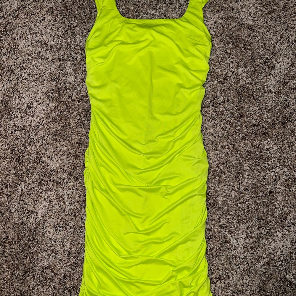 Vibrant Neon Yellow Ruched Dress
